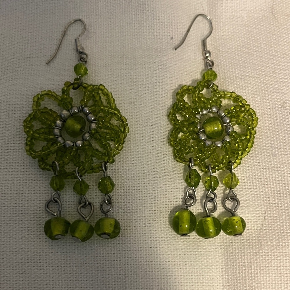 Green beaded earrings from Paris!